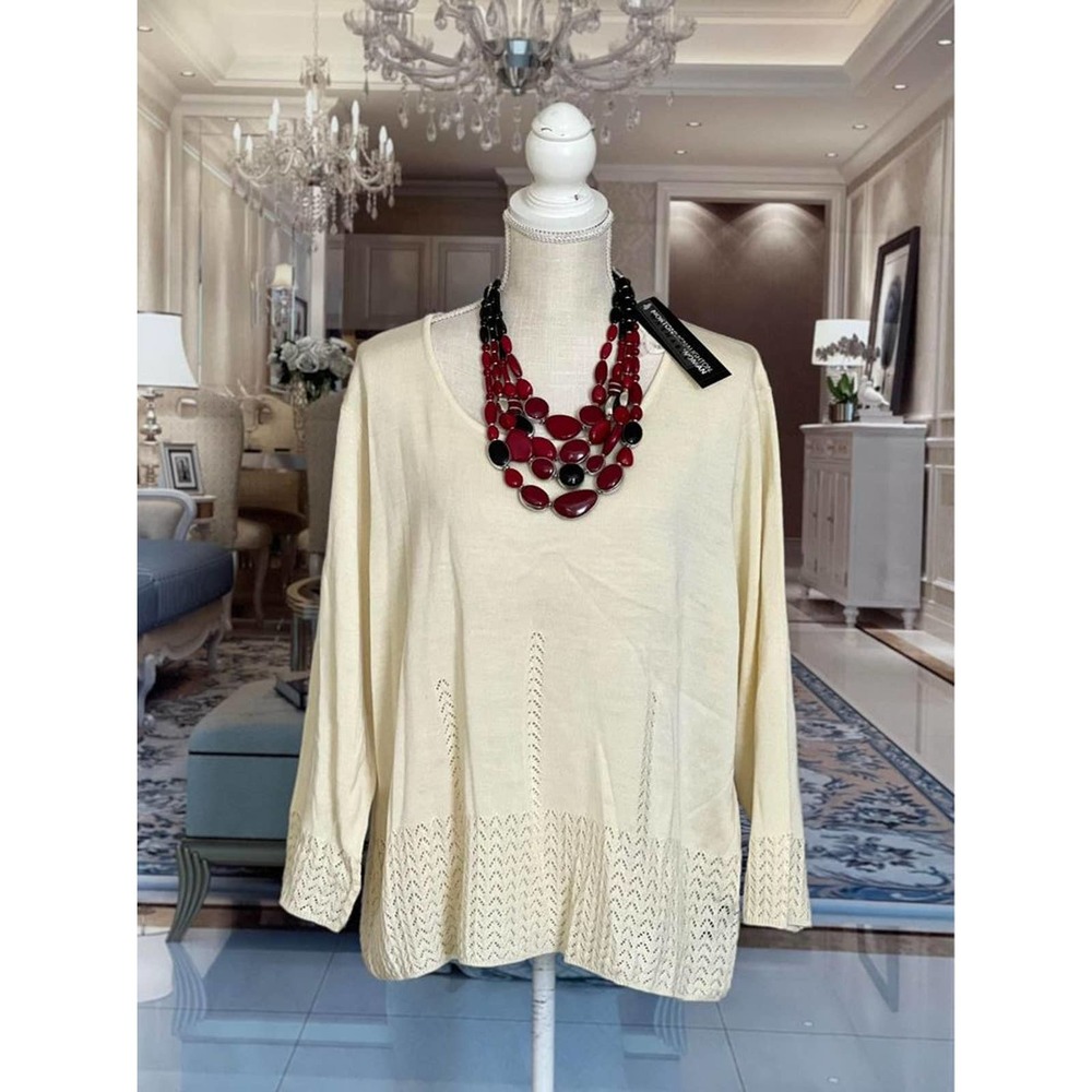 NWT NORTON MCNAUGHTON Ivory Sweater Top! Size 3X! Stretchable! Retail $48